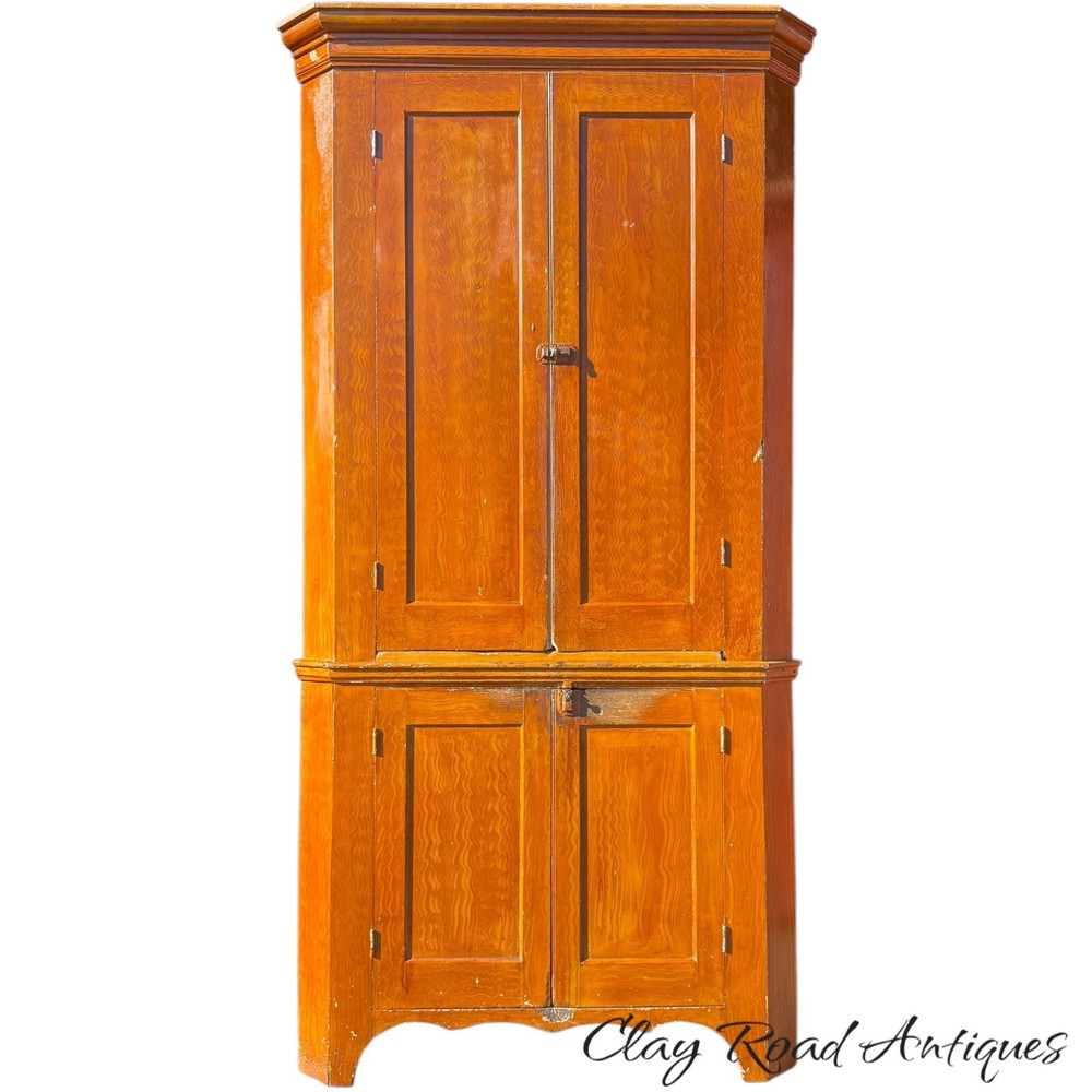 antique paint decorated corner cupboard 19th primitive Lancaster pa blind door