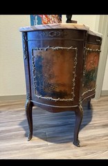 Antique French Style cabinet Marble top,hand painted H 32 1/2″, W 35″,D 17 1/2”