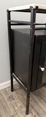 Antique Medical Storage Cabinet Heavy Metal & Enamel Top Wood Cutting Board Side