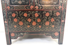Early 20th-C Chinoiserie Lacquered Hand Painted Cabinet Porcelain Panel Door