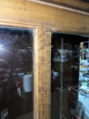 c1920 vintage birch upright vitrine like Cabinet E H Sheldon Co. 80”h x 71 x 18”