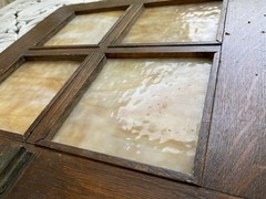 Antique Wood cabinet door Craftsman slag glass Primitive Hoosier architectural
