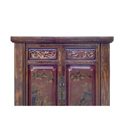Chinese Vintage Brown Golden Scenery Armories Storage Cabinet cs6059
