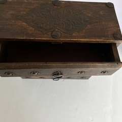 Vtg Hindu Asian 4 Drawer Solid Wood Metal Jewelry Spice Organizer 11.5 x 5.5x 11