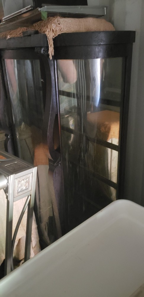 Antique Tiger Oak Curved Glass Cabinet