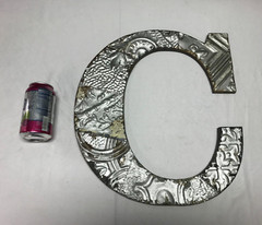 Decorative Salvaged Tin Ceiling 17″ Patchwork Silver Metal Letter C Old 1628-23B