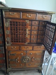 Mid 20th-century Korean 24-drawer apothecary herb chest medicine cabinet 2 pc