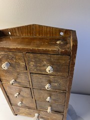 Antique Primitive Wood Apothecary Spice Cabinet Tabletop Or Hang Porcelain Knobs
