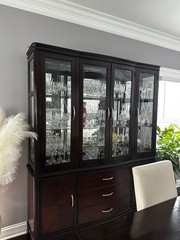 Elegant Dark Wood Glass Display China Cabinet Hutch with Drawers & Shelves New