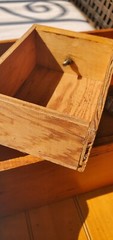 Antique Primitive Maple Wood Spice Spoon Rack Shelf Drawers Blue Porcelain Knobs