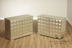 Baker Furniture Pair Of Barbara Barry Silver Leaf Diamond Front Cabinets