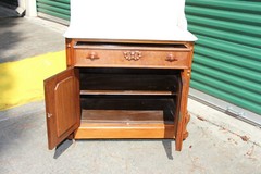 Superb Large Walnut Victorian Renaissance Revival Marble Top Washstand Cabinet