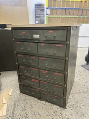 Authentic army green mid-century industrial steel drawer unit