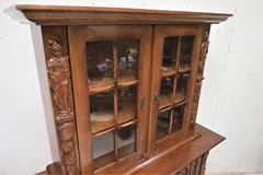 Vintage French China Cabinet – Carved Bruegel Style With Acorn Feet – Two Pieces