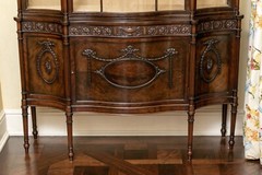 19th Century English Adams Style Vitrine Cabinet With Custom Linen Interior