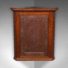 Antique Corner Cupboard, English, Wall Cabinet, Chippendale Revival, Victorian