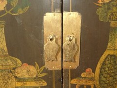 Antique Hand Painted Asian Chinoiserie Altar Cabinet Side Table