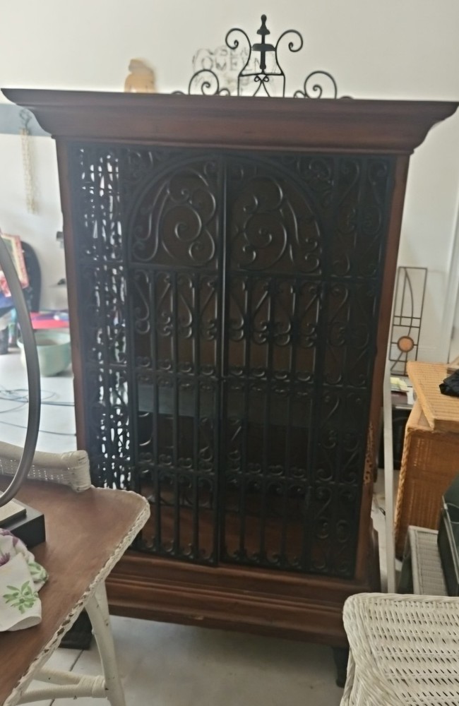 Metal And Wood Vintage Wine Cabinet