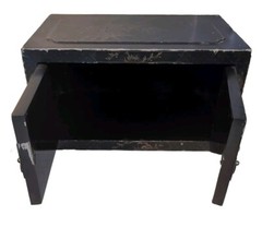 Scarce Vintage Chinese Black Lacquered Painted 2 Door Cabinet 20″x 12″X 11″