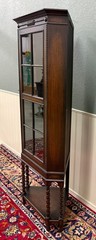 Antique English Jacobean Corner Cabinet Barley Twist Legs Glass Door Oak 1920s