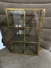 Vintage Hollywood Regency Brass And Glass Tabletop Curio 6 Compartment Display