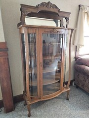 Antique Victorian Art Nouveau triple Curved glass Oak China curio cabinet
