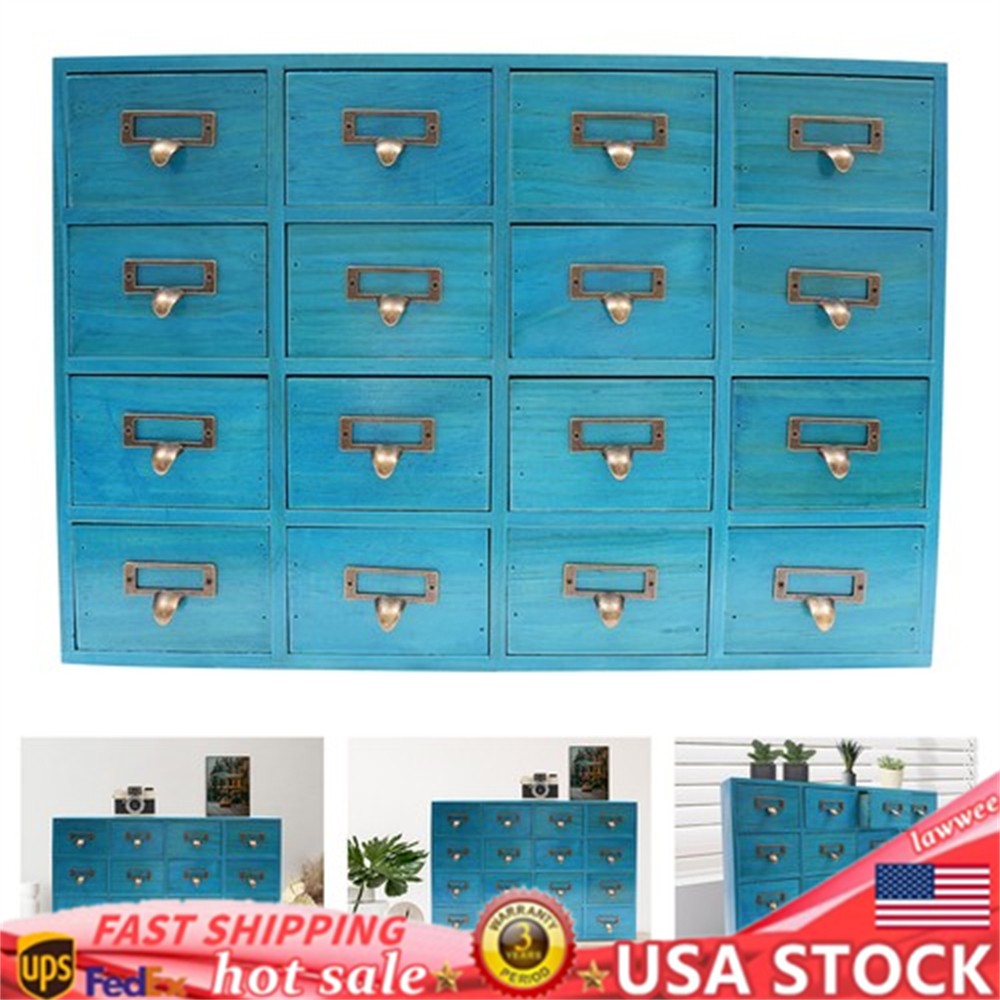 16 Drawers Apothecary Cabinet Library Card Catalog Cabinet Tabletop Vintage Apot
