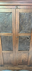 Antique Pie Safe Cabinet With Distinctive Design Stamped In Metal