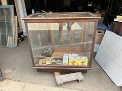 c1890 vintage oak glass floor country store case 42” w x 40” h x 24” Glass Doors