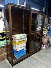 c1920 vintage birch upright vitrine like Cabinet E H Sheldon Co. 80”h x 71 x 18”