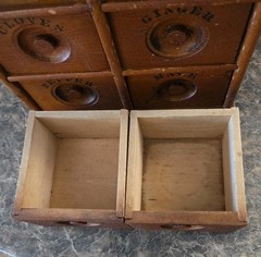 Antique Vintage Wood Spice Apothecary 8 Drawer hanging Cabinet Letters Intact
