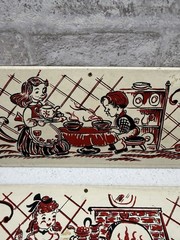 Pair Vintage Hoosier Cabinet Door Art Insert Panels Dutch Kitchen Scene
