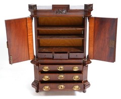 Dutch Miniature Cabinet 3 Drawer, 2 Door w/ Fitted Interior Circa 1820