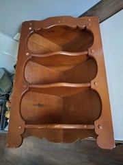 Vtg. corner cupboard with distinctive scalloped cutouts – 3 Tier – Oak In Color