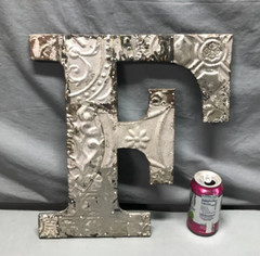Decorative Salvage Tin Ceiling 16″ Patchwork Silver Metal VTG Letter F 222-25B