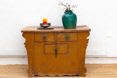 Large Vibrant Yellow 19th Century Money Chest Antique Indian Brass Bound Trunk