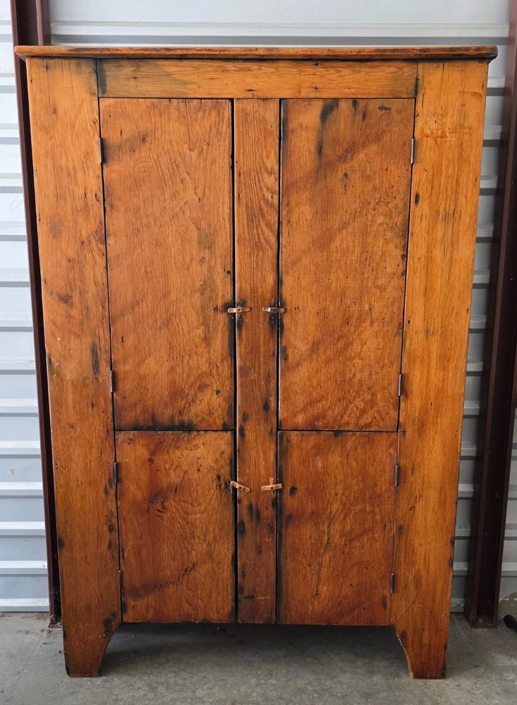 Antique Primitive Cupboard Kitchen Wooden Cabinet Farmhouse Armoire Wood Latches
