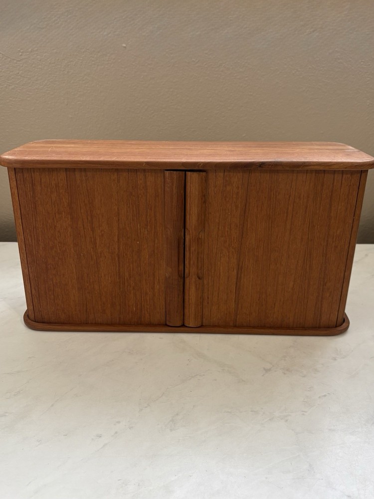 Vintage Kalmar Teak Wood Tambour Door Cabinet Wall Mount or Tabletop MCM Storage