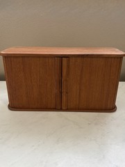 Vintage Kalmar Teak Wood Tambour Door Cabinet Wall Mount or Tabletop MCM Storage
