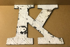 Decorative Salvaged Tin Ceiling 16″ Patchwork Shabby White Letter K Old 225-26B