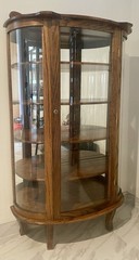Beautiful Real Wood, Glass, And Mirror Curved Display Case With Lock And Key