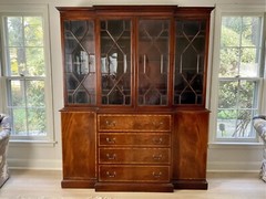 Vintage Mahogany Breakfront China Cabinet With Drop Down Secretary Desk.