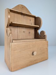 Rustic Pine Wood Cutlery Wall Furniture with Drawer, 1950s