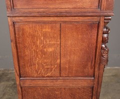 French Antique Renaissance Revival Solid Oak Wood Bar Cabinet with Carvings