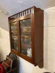 Antique English Mahogany Hanging Cupboard With Glass Doors