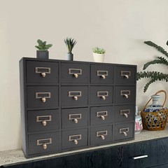 Card Catalog Desk Drawer Organizer – Wooden Storage Box With 16 Drawers – Home