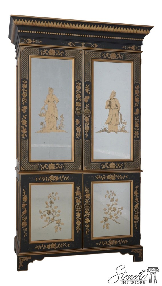 70937: EJ VICTOR Chinoiserie Eglomise Mirror Door Bar Cabinet