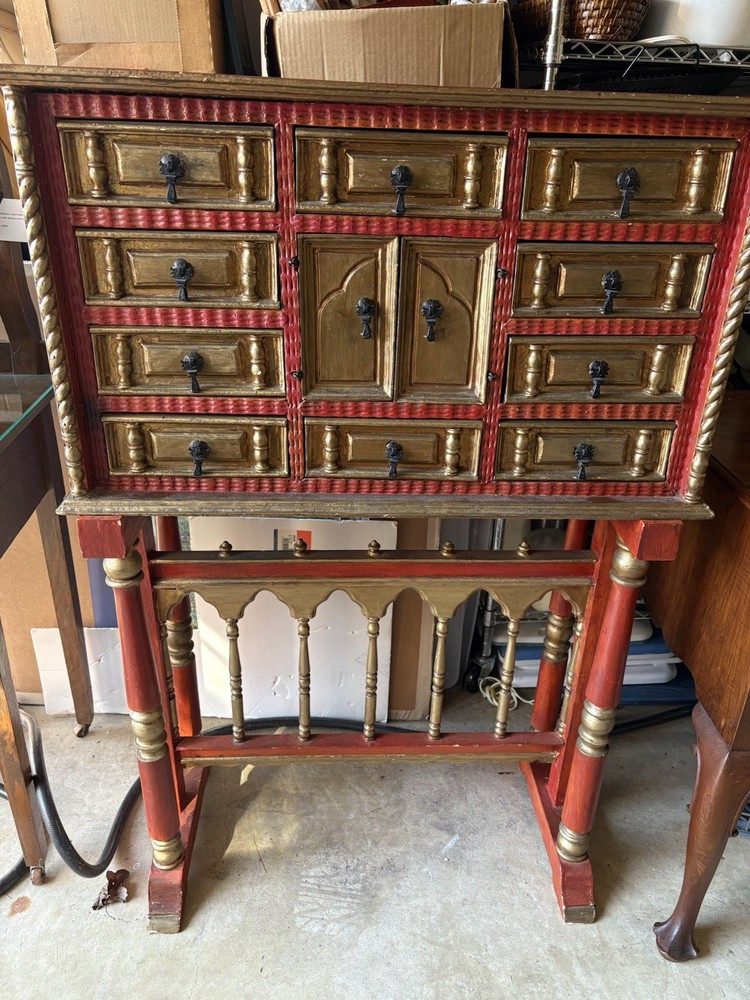 Unique Vintage Mexican Multi Drawer With Panel Door Raised Hosting Chest