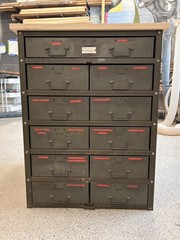 Authentic army green mid-century industrial steel drawer unit
