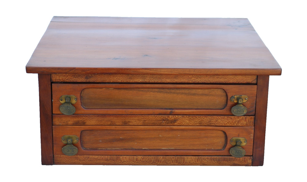 Late 19th Century Clark’s o.n.t. 2 Drawer Walnut Spool Cabinet Brass Stem Pulls